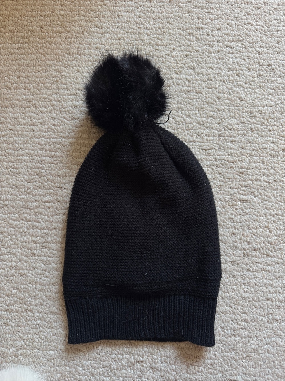 Black Knit Pom Pom Beanie Hat